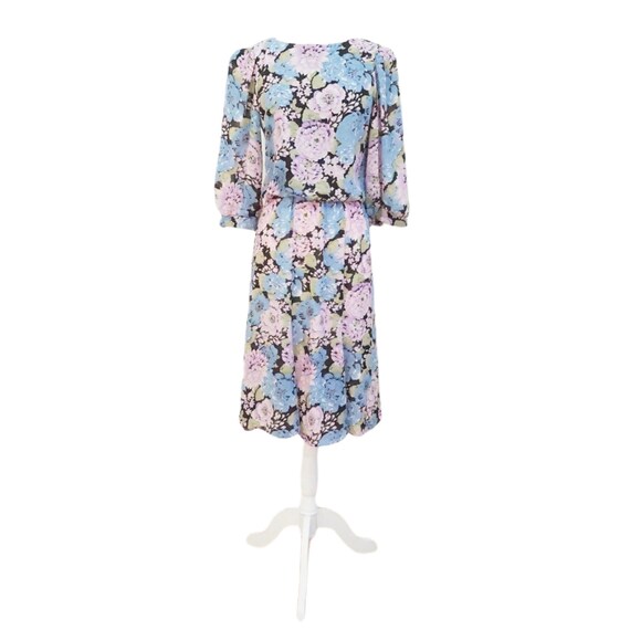 Vintage Purple & Blue Floral Midi Dress - image 1