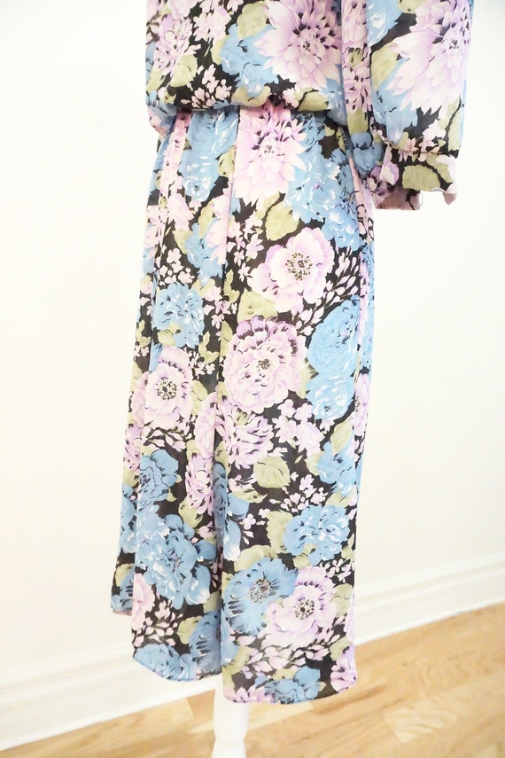 Vintage Purple & Blue Floral Midi Dress - image 6