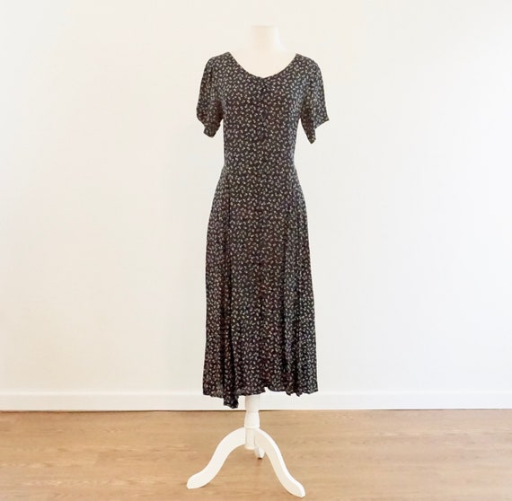 Blue Floral Lace up 90s Dress