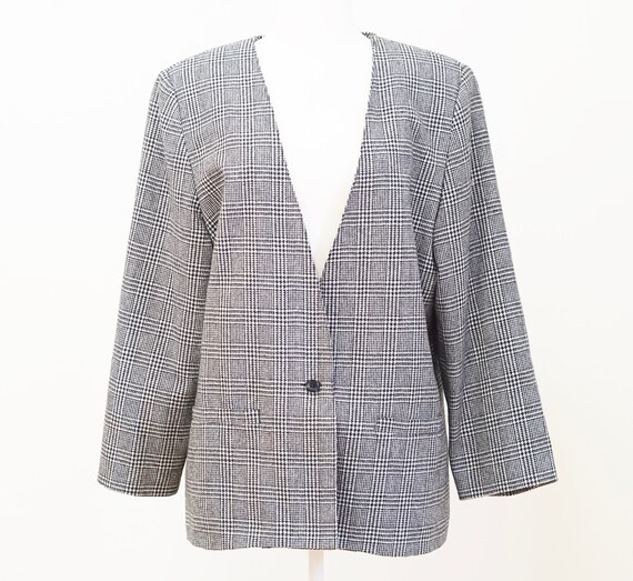Boxy Black & White Plaid Power Blazer