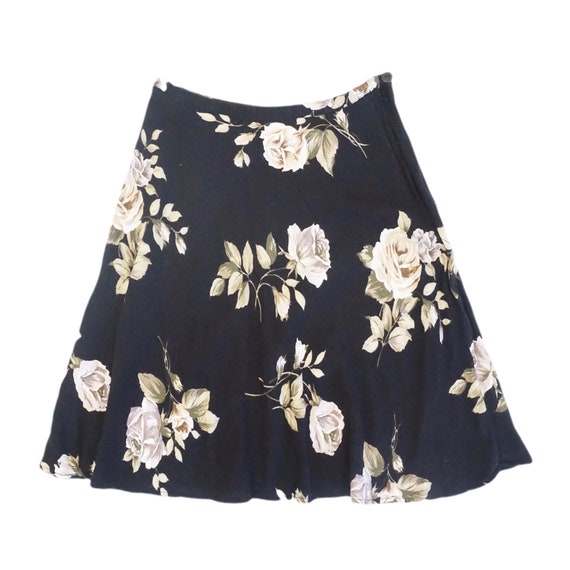 Black Rose Print Circle Skirt