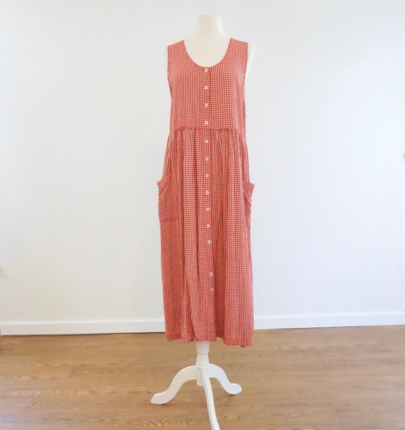 Red Gingham Midi Dress