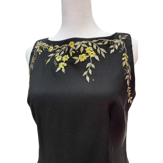 French Black Embroideried Floral Velour Dress Spring