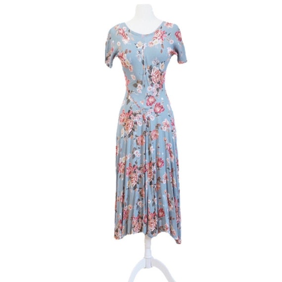 90s Blue Floral Midi Dress