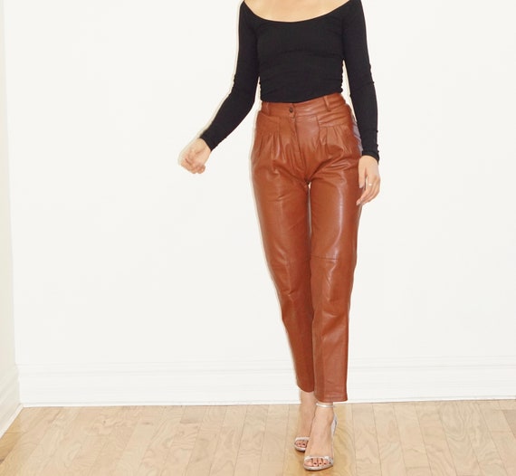 Brown Leather Pleated Pant