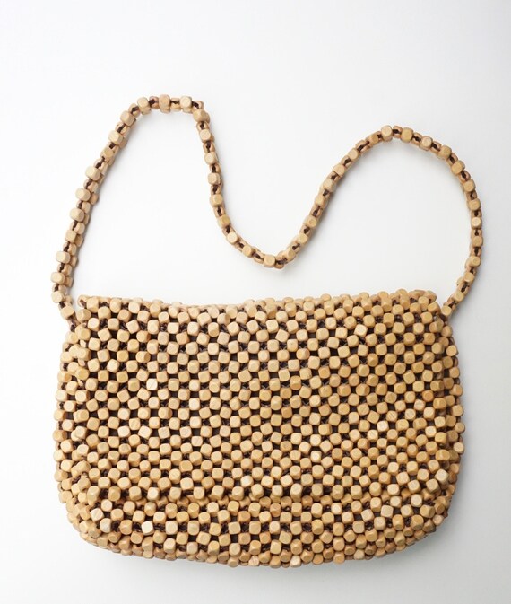 Vintage Wood Beaded Shoulder Bag