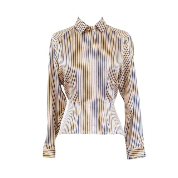 Gold & Blue Striped Silk Blouse