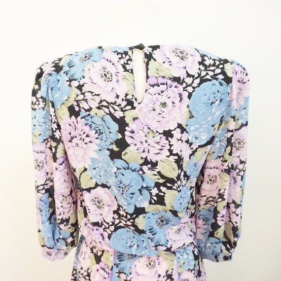 Vintage Purple & Blue Floral Midi Dress - image 8