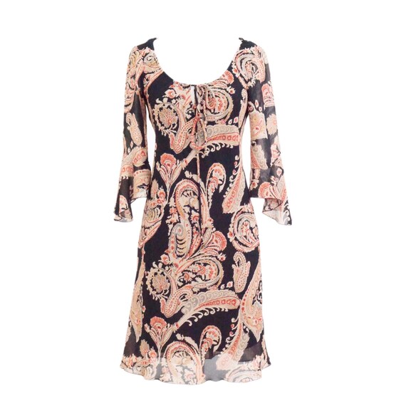 90's Vintage Black and Red Paisley Midi Dress