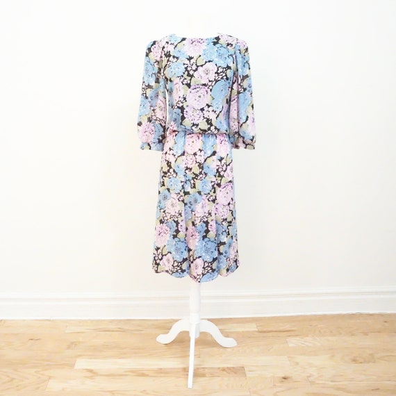 Vintage Purple & Blue Floral Midi Dress - image 5