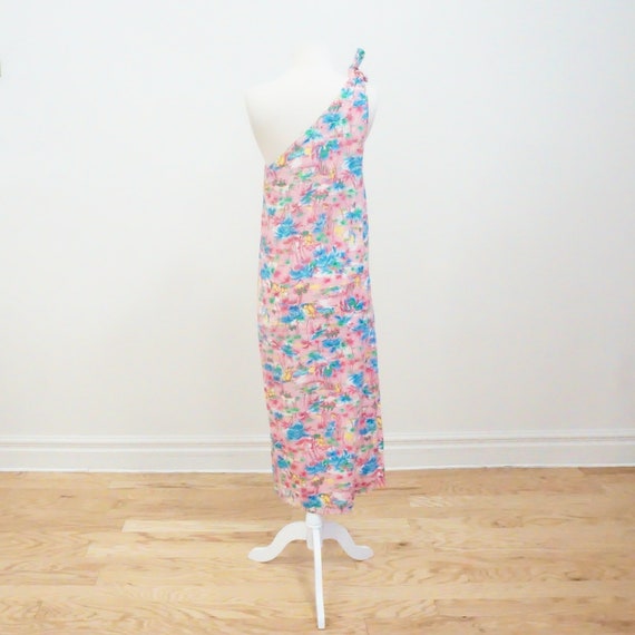 Vintage One Shoulder Palm Tree Tropical Maxi Dress - image 2