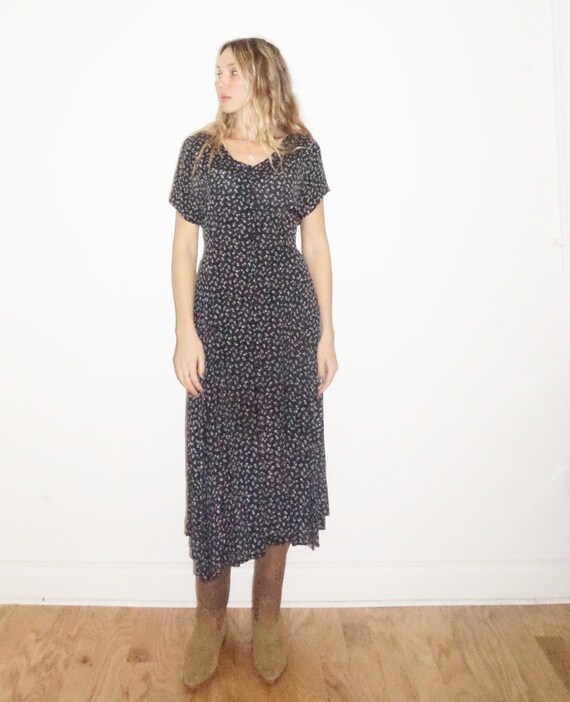 Blue Floral Lace up 90s Dress
