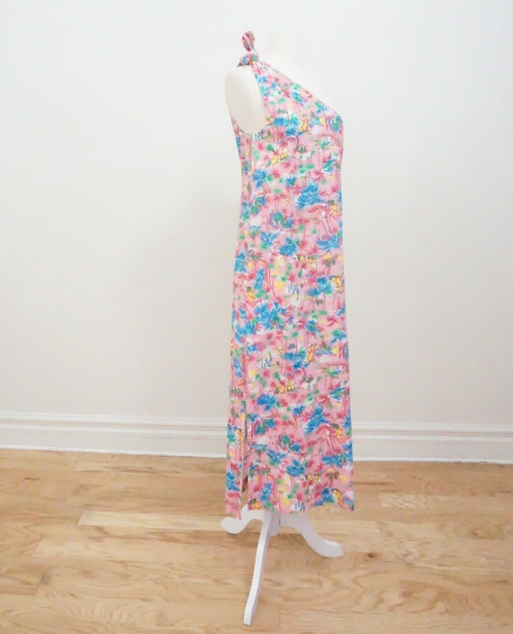 Vintage One Shoulder Palm Tree Tropical Maxi Dress - image 4