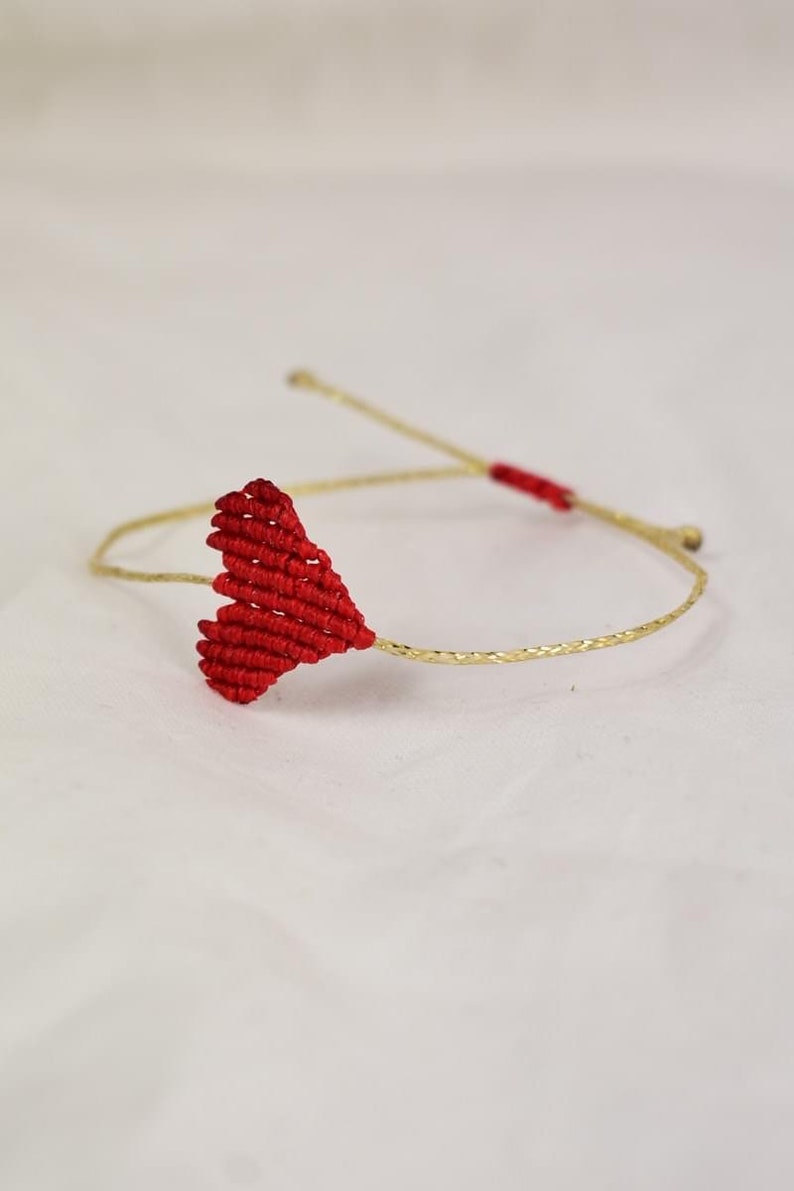Bracelets de Valentines, bracelet de coeur, Macrame, main, bracelet damour, rouge et noir image 8