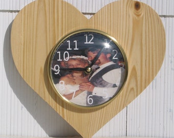Photo Heart clock, wedding decor, anniversary gift, new baby, favorite pet
