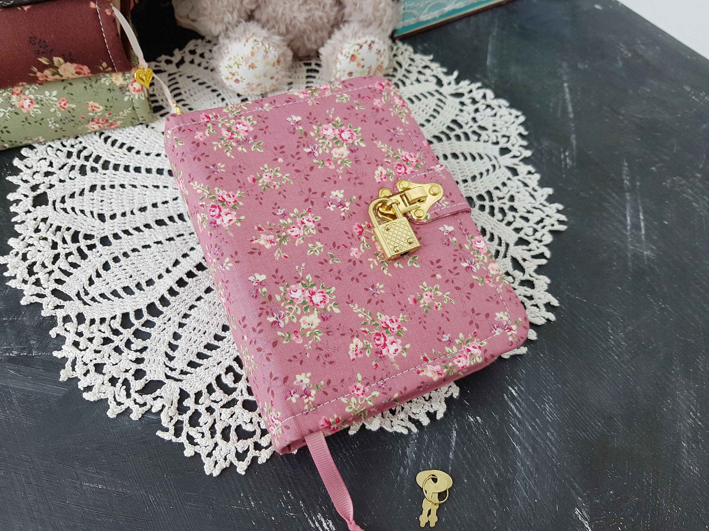 Vintage style floral diary with lock and key Etsy