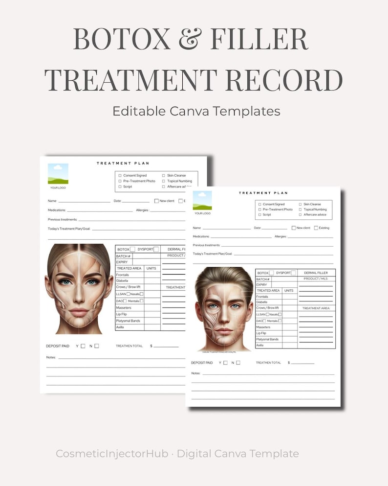 Botox Filler Treatment Record Template | Cosmetic Injector Forms ...