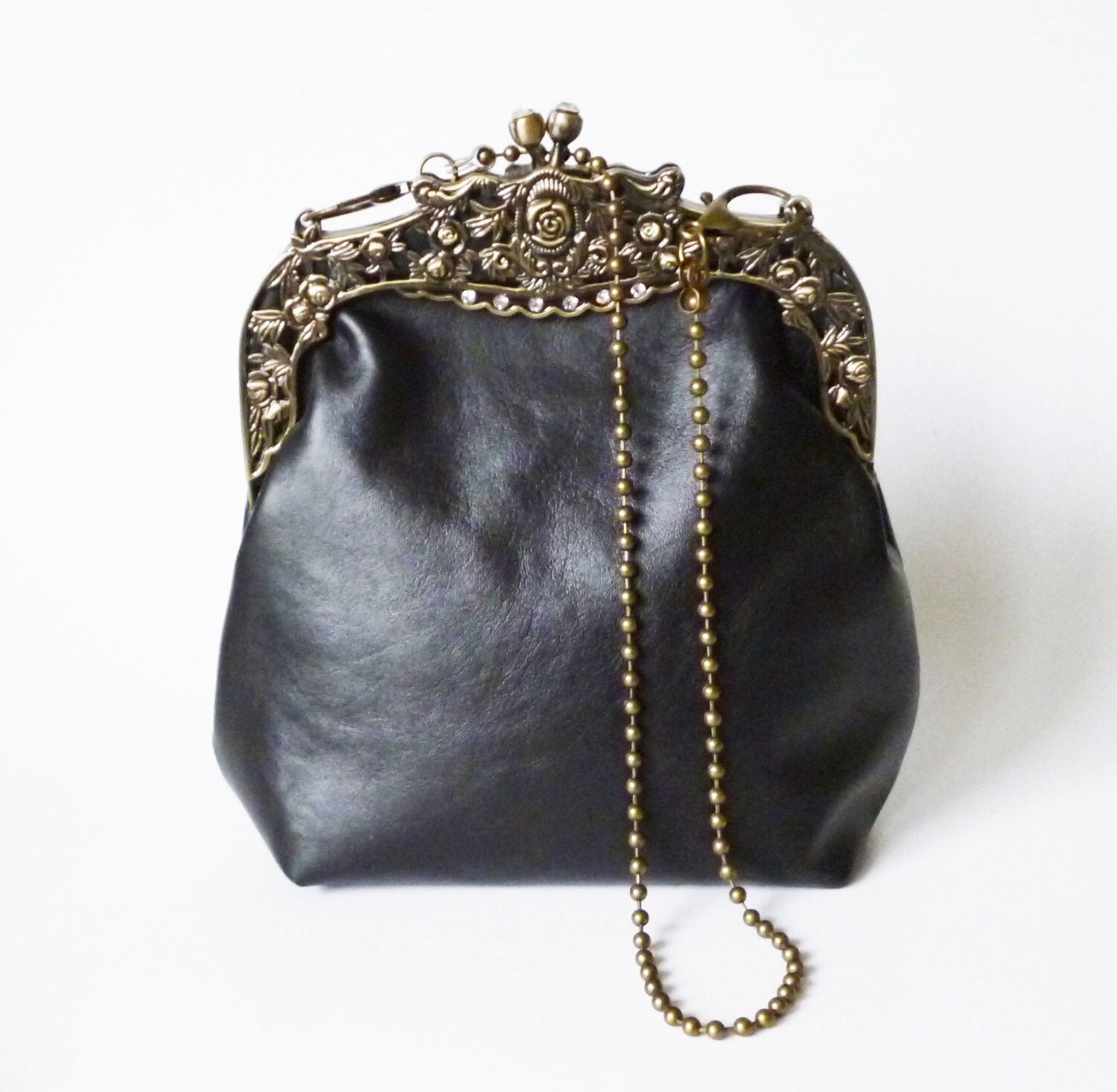 Schwarze Abend Geldbörse Handtasche für Frauen Leder ...