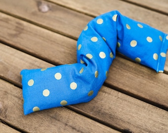 Multipurpose Long Heat/Cool Rice Pack | Cotton + Steel Rifle Paper Co. Wonderland Metallic Caterpillar Dots Cobalt