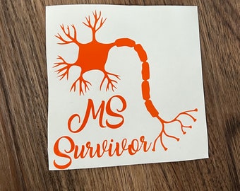 Calcomanía de vinilo con el mensaje "SURVIVOR" de la neurona de esclerosis múltiple (EM)