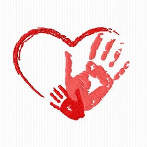 Embroidery of a heart with two hands for embroidery machine size 4x4