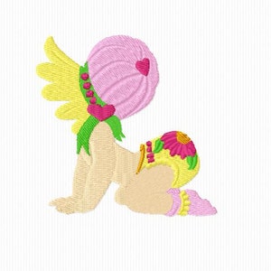 Embroidery pattern of a flowered baby for 4x4 format embroidery machine image 1