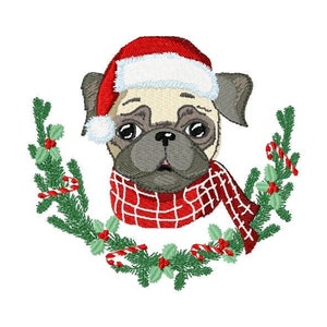 Christmas dog embroidery for embroidery machine size 5x7