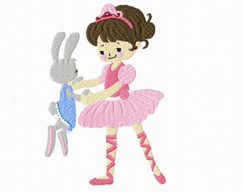 Embroidery of a ballerina with a rabbit for embroidery machine format 5x7