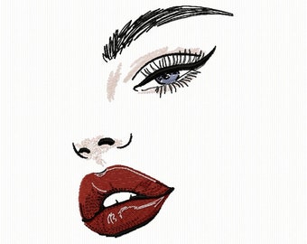 Embroidery of a woman&#39;s face for embroidery machine