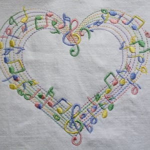 Embroidery of a musical heart for embroidery machine format 4x4 and 5x7