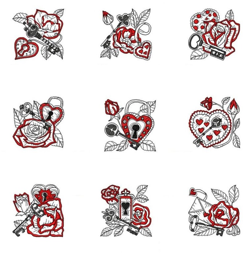 batch of 10 romantic 4x4 embroideries immediate download image 2