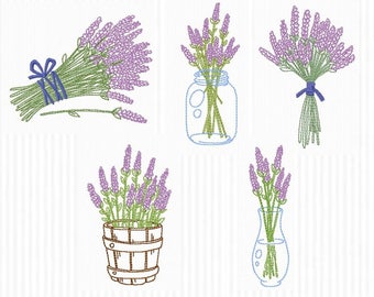 5 redwork embroidery designs on the theme "Lavender" for 4x4 format embroidery machine