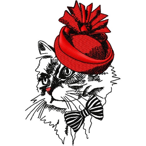 Broderie d'un chat avec chapeau pour machine à broder