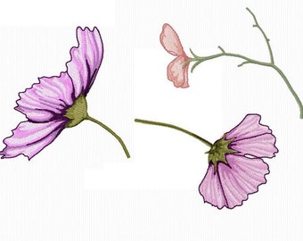 3 flower embroidery designs in 4x4 format