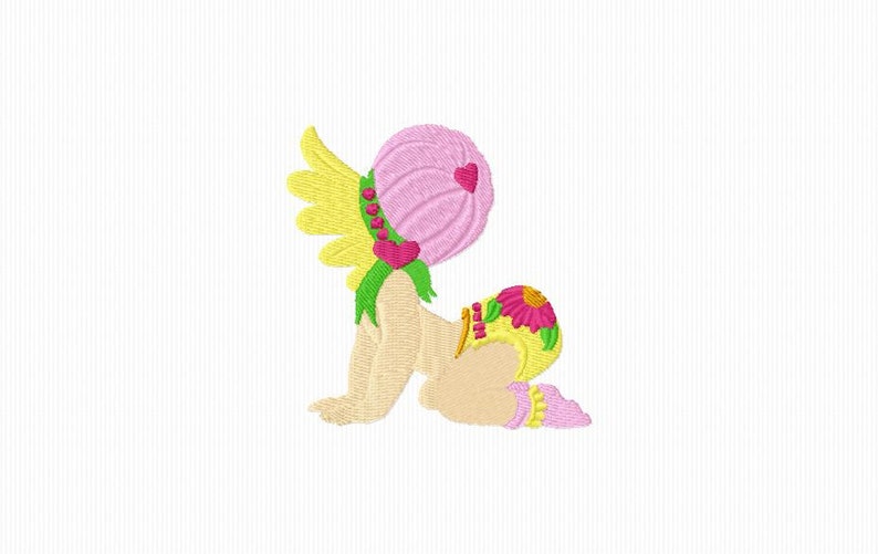 Embroidery pattern of a flowered baby for 4x4 format embroidery machine image 1