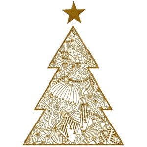 Embroidery of a golden fir tree for embroidery machine