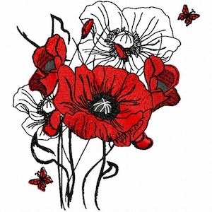 Embroidery of a bouquet of poppies for embroidery machine size 4x4 and 5x7