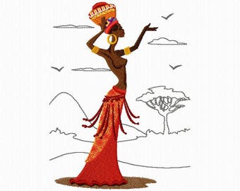 Embroidery of an African woman for embroidery machine format 5x7