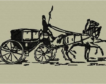 Machine embroidery of a horse-drawn carriage format 5x7