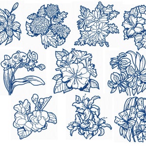 10 redwork flower embroideries for 4x4 format embroidery machine image 2