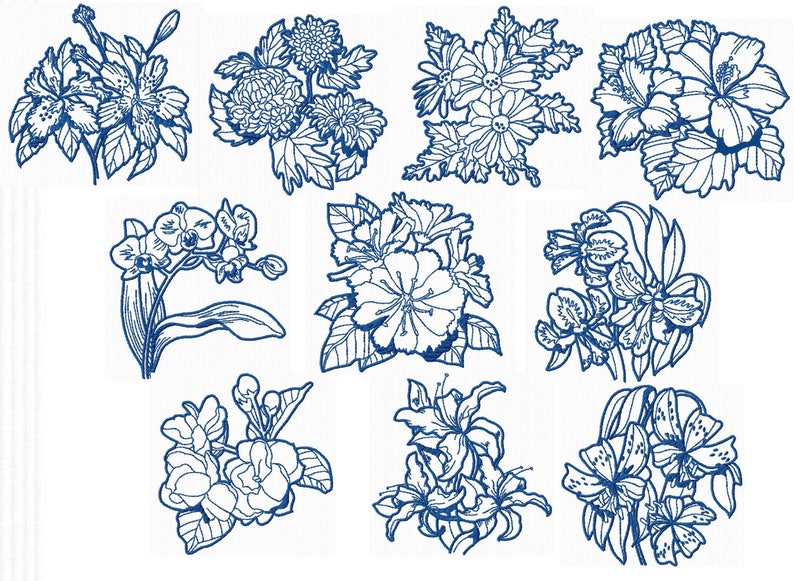 10 redwork flower embroideries for 4x4 format embroidery machine image 2