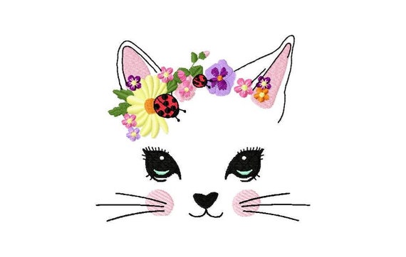 Broderie D Une Tete De Chat Fleurie Pour Machine A Broder Etsy Broderie D Une Tete De Chat Fleurie Pour Machine A Broder Etsy
