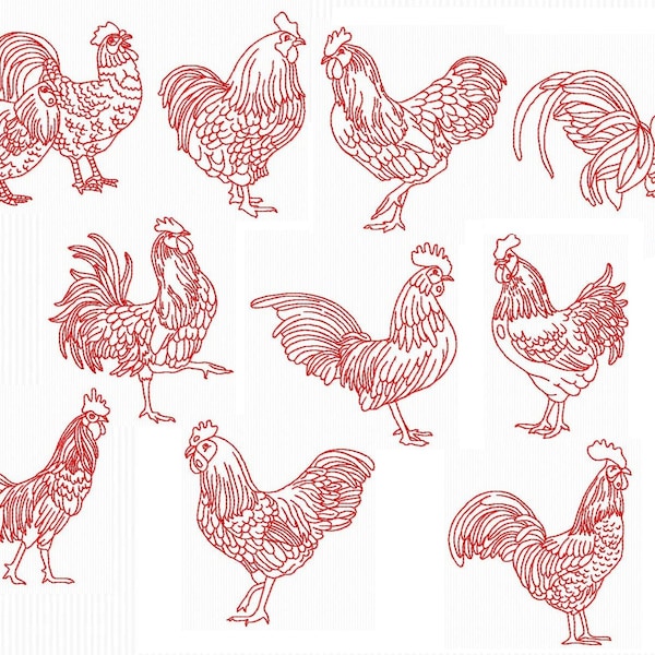 10 motifs de broderie de poules pour machine à broder format 4x4
