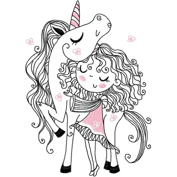 Embroidery of a unicorn with princess for embroidery machine