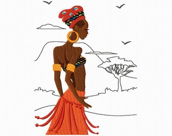 2 African women embroidery designs for embroidery machine size 5x7