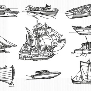Series of 10 embroideries on the theme &quot;boats on the water&quot; for embroidery machine format 4x4 and 5x7