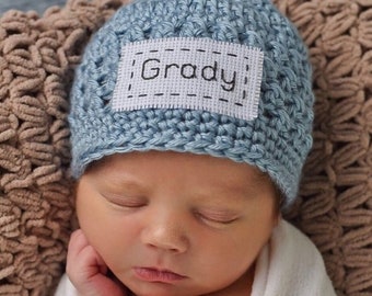 Monogrammed Baby Boy Hat, Personalized Newborn Hat, Embroidered Baby Hat, New Baby Gift, Baby Name Announcement, Personalized Photo Prop