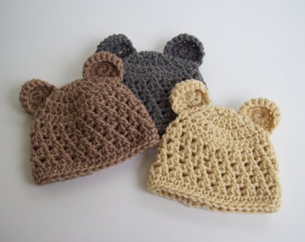 Baby Bear Hat, Crochet Baby Hat, Newborn Photo Prop, Baby Shower Gift, Baby Bear Beanie, Coming Home Hat, Hospital Hat, Newborn Bear Hat