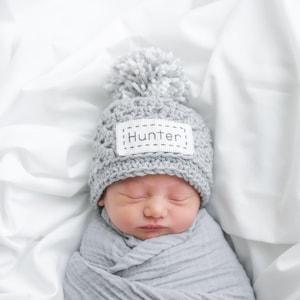 Personalized Baby Pom-Pom Hat: Monogrammed Newborn Gift