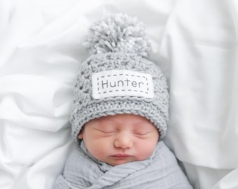 Personalized Baby Hat, 43 Colors, Preemie to 1T-2T Sizes, Newborn Hat with Name, Monogrammed Newborn Gift